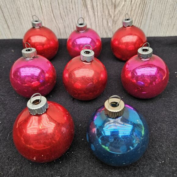 Vintage 2" Mixed Lot of 8 Glass Christmas Ornaments Shiny Brite Rauch MCM Retro - Picture 3 of 9
